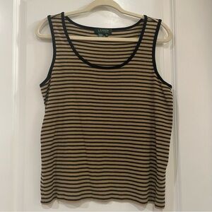 Lauren Ralph Lauren Striped Tan and Black sleeveless Women's Top sz 1X